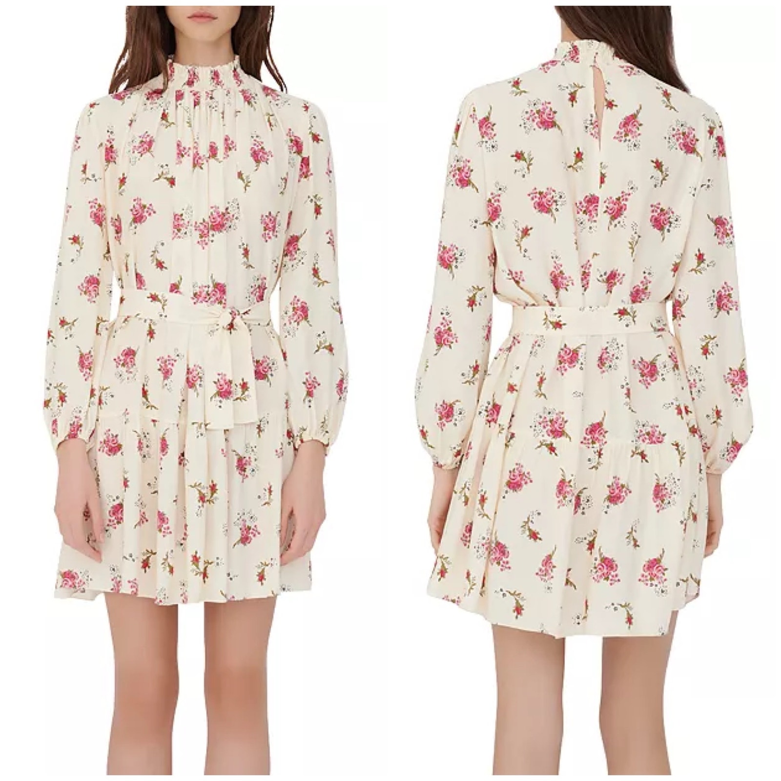Maje Risoula Pink Floral Print Mini Dress Size 36 Oversized Babydoll Boho